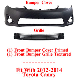 Front Bumper Cover Primed + Grille Textured Plastic For 2012-2014 Toyota Camry