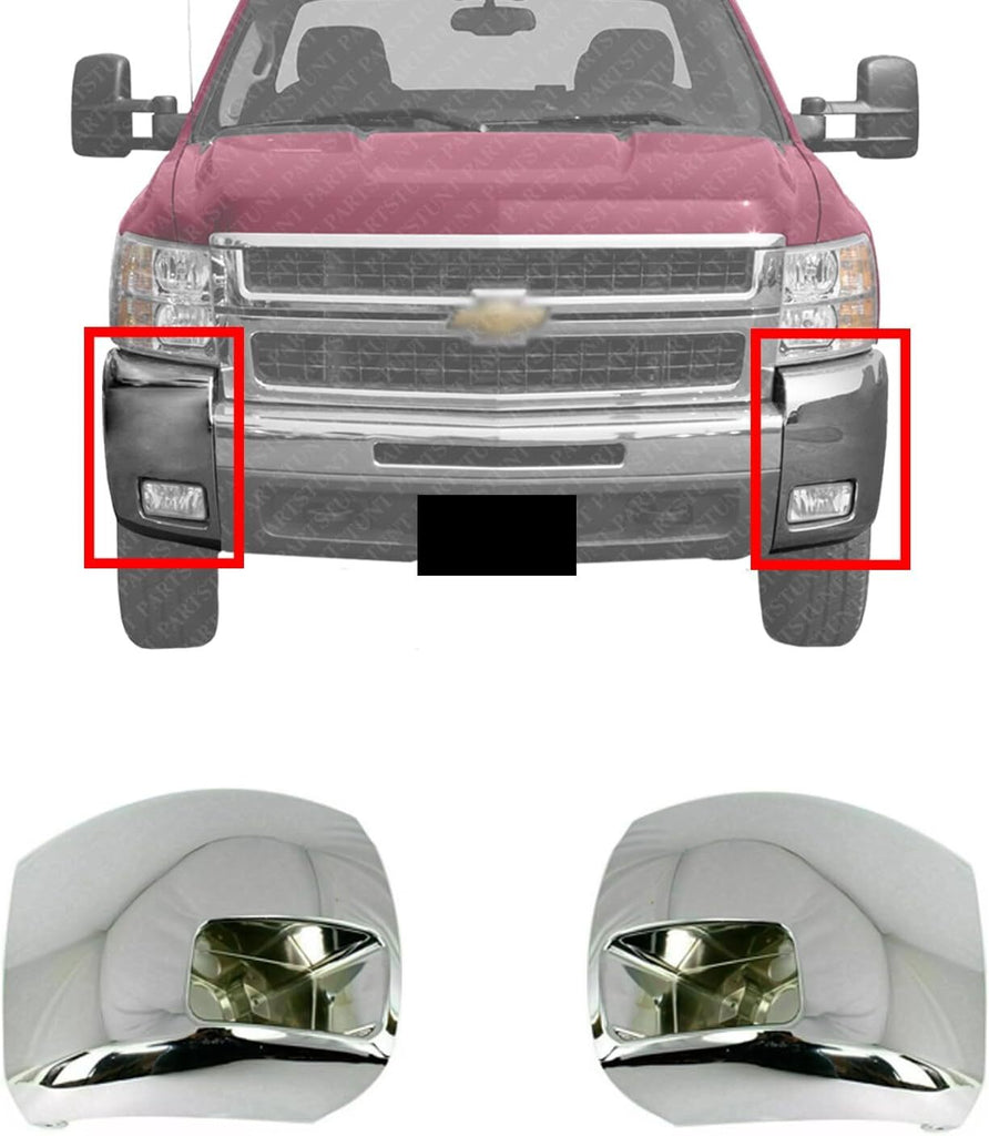 Set of 2 Front Bumper Chrome End Caps For 2007-2010 Chevy Silverado 2500HD 3500