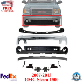 Front Bumper Chrome + Valance + Brackets Kit For 2007-2013 GMC Sierra 1500