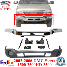 Front Chrome Steel Bumper w/ Brackets + Valance For 2003-07 GMC Sierra 1500-3500