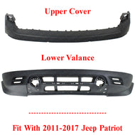 Bumper Cover For 2011-2017 Jeep Patriot Front Upper and Lower With Molding Hole