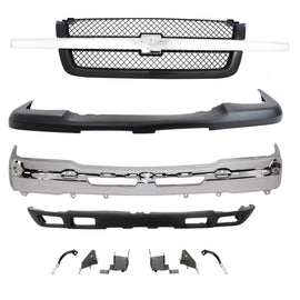 New Front Bumper Chrome + Grille + Valence & Brackets For 2003-06 Silverado 1500