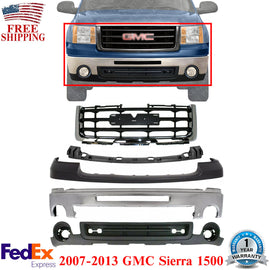 Front Bumper Chrome + Grille + Upper + Valance For 2007-2013 GMC Sierra 1500