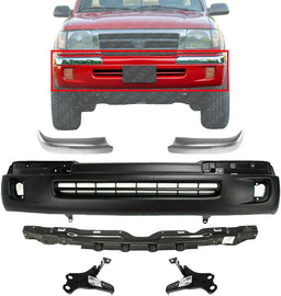 Front Bumper Primed + Trim End Bracket Kit For 1998-2000 Toyota Tacoma 6 Pcs