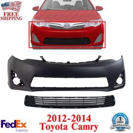 Front Bumper Cover Primed + Grille Textured Plastic For 2012-2014 Toyota Camry