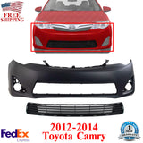 Front Bumper Cover Primed + Grille Textured Plastic For 2012-2014 Toyota Camry