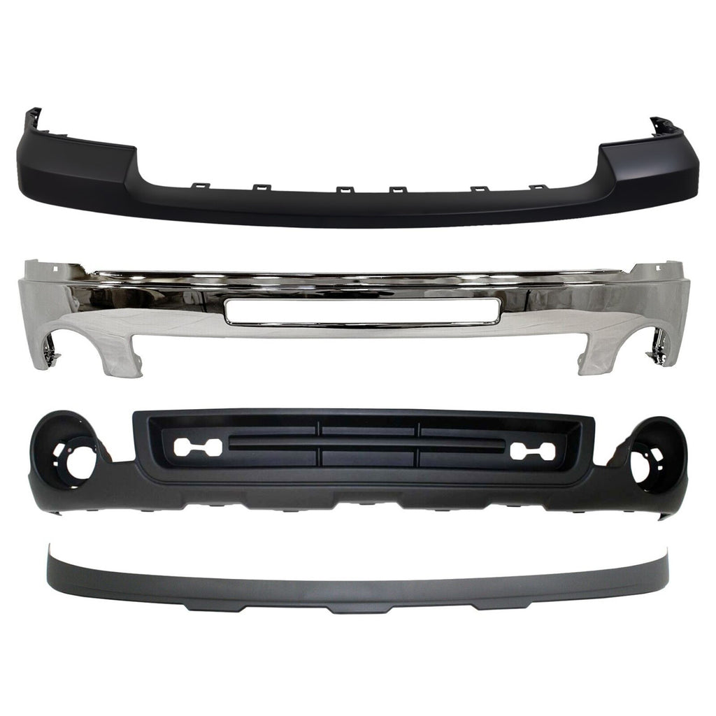 NEW Chrome Complete Front Bumper Kit For 2007-2013 GMC Sierra 1500