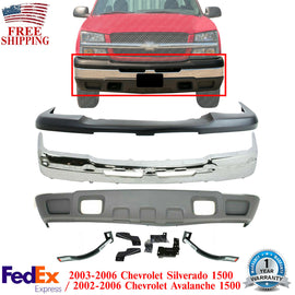 Front Bumper Kit Chrome Steel Set of 9 For 2003-2006 Chevrolet Silverado 1500
