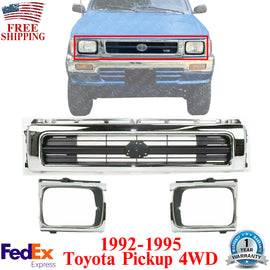 Front Grille & Headlight Bezels Chrome For 1992-1995 Toyota Pickup 4WD