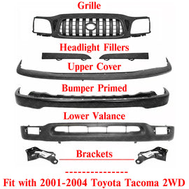 Front Bumper Primed Kit With Brackets +Grille+Filler For 2001-2004 Toyota Tacoma