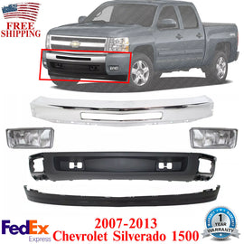 Front Bumper Chrome + Valance +Extension + Fog Lights For 2007-13 Silverado 1500