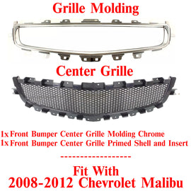 Front Bumper Center Grille + Chrome Molding For 2008-2012 Chevrolet Malibu