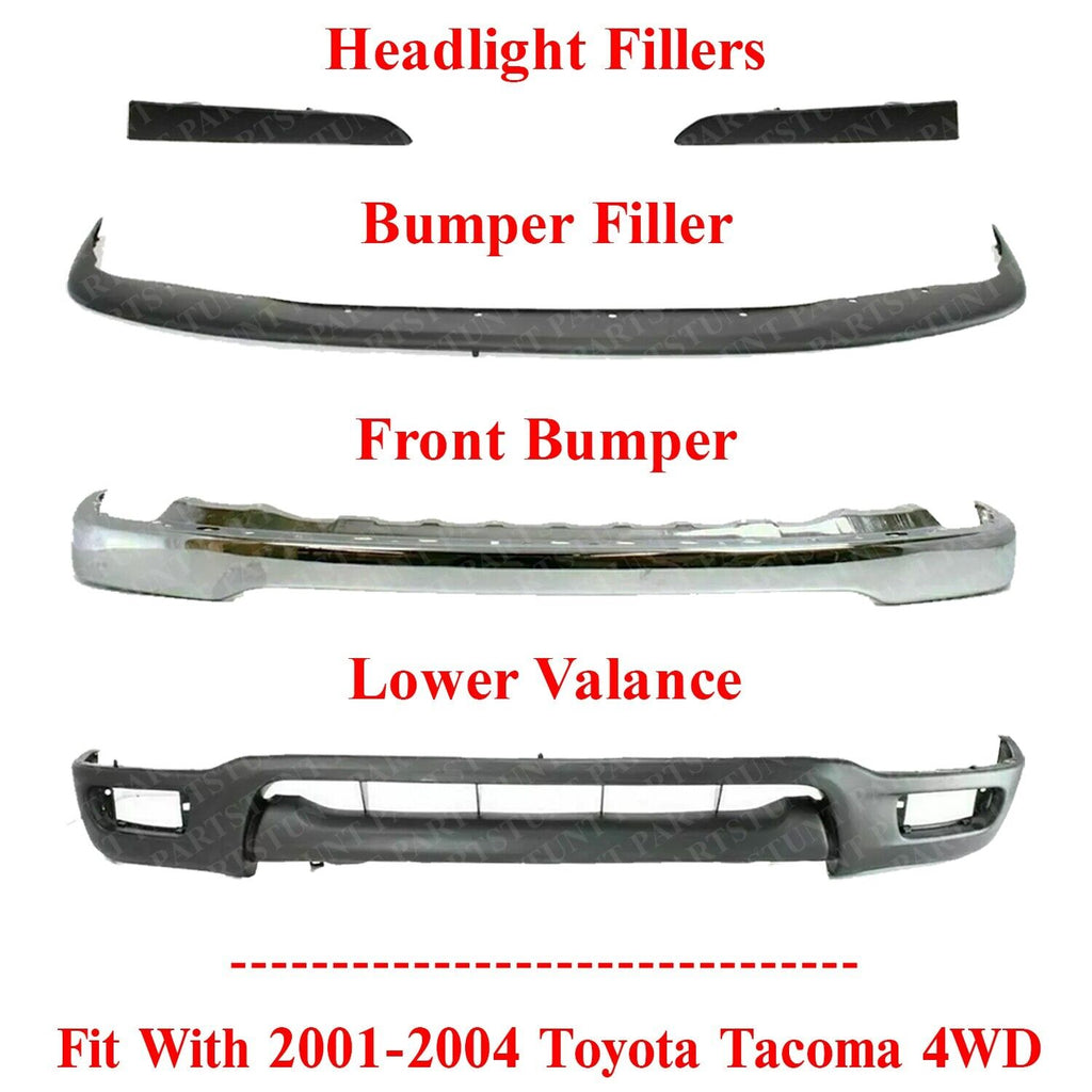 Front Chrome Bumper Kit For 2001-2004 Toyota Tacoma 4WD