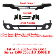 Front Bumper w/ Brackets + Lower Valance Primed For 2003-06 GMC Sierra 1500-3500