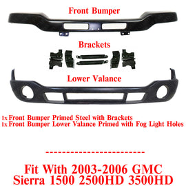 Front Bumper w/ Brackets + Lower Valance Primed For 2003-06 GMC Sierra 1500-3500