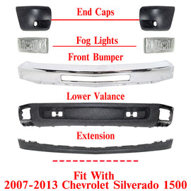 Front Bumper Kit +Valance +Fog Lights + End Cap For 2007-13 Chevy Silverado 1500