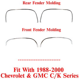 Front&Rear Fender Chrome Trim Moldings LH&RH For 1988-2000 Chevy &GMC C/K Series