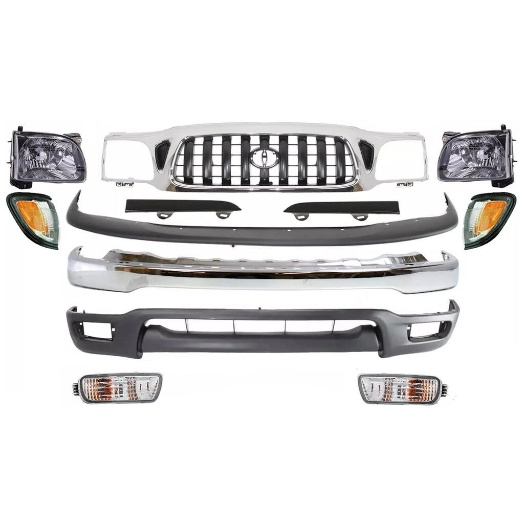 New Front Bumper Chrome & Grille Assembly Kit For 2001-2004 Toyota Tacoma