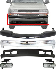 Front Bumper+Upper Cap+Valance +Fog lights For 2001-2002 Silverado 2500HD 3500HD