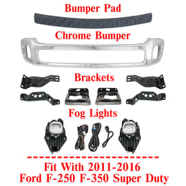 Front Bumper Chrome Kit with Brackets For 2011-2016 Ford F-250 F-350 Super Duty
