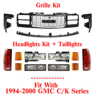 Front Grille + Fillers +Headlights Kit +Tail Lights For 1994-2000 GMC C/K Series