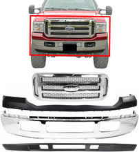 Load image into Gallery viewer, Front Bumper Chrome + Grille + Upper &amp; Low Cover For 2005 - 2007 Ford F250 F350