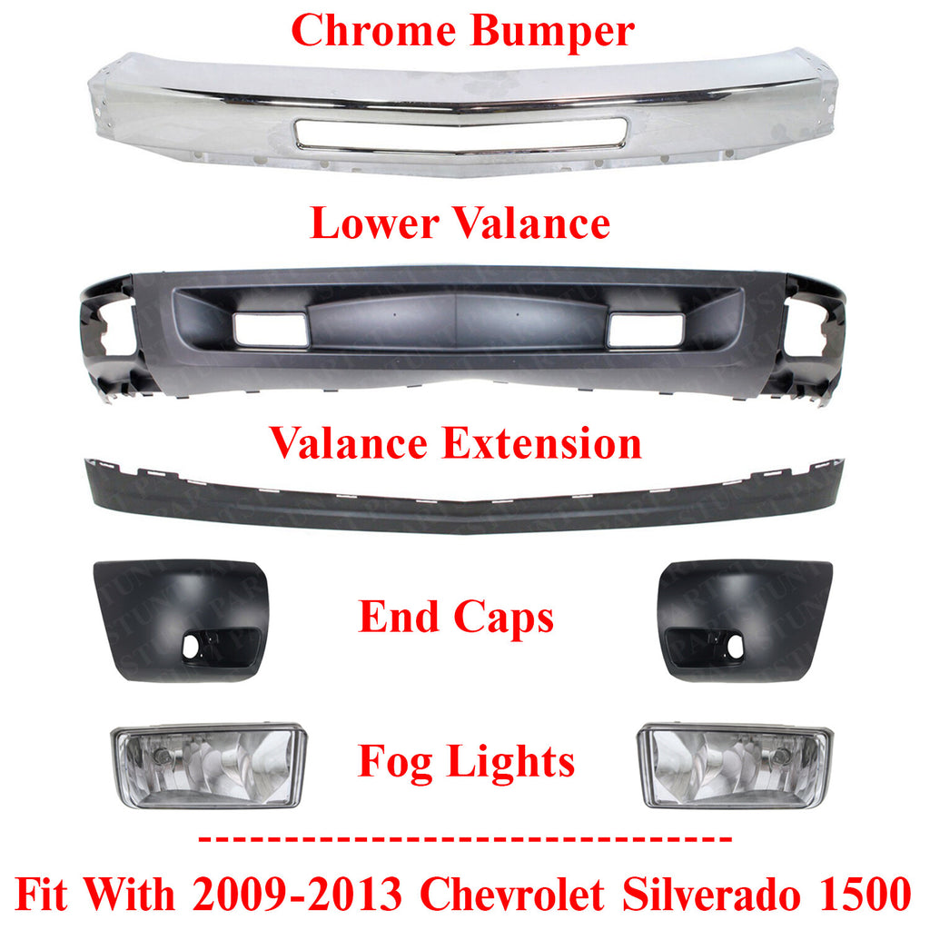 Front Bumper Kit With Tow Hook Holes For 2009-2013 Chevrolet Silverado 1500