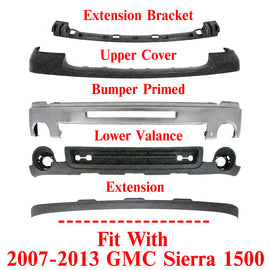 Front Bumper Chrome Steel Complete Kit For 2007-2013 GMC Sierra 1500 Pickup