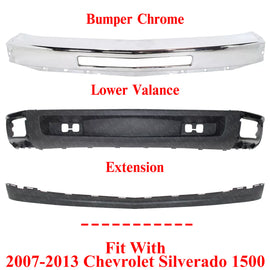Front Bumper Chrome + Lower Valance + Extension For 2007-13 Chevy Silverado 1500