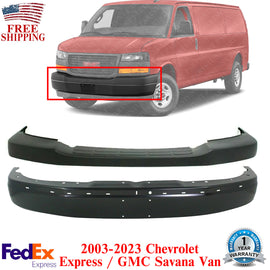 Front Bumper Primed Steel + Upper Cover For 03-23 Chevy Express / GMC Savana Van