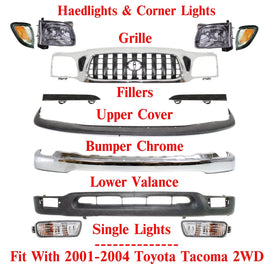 Front Chrome Grille with Black Insert + Bumper Kit For 2001-2004 Toyota Tacoma