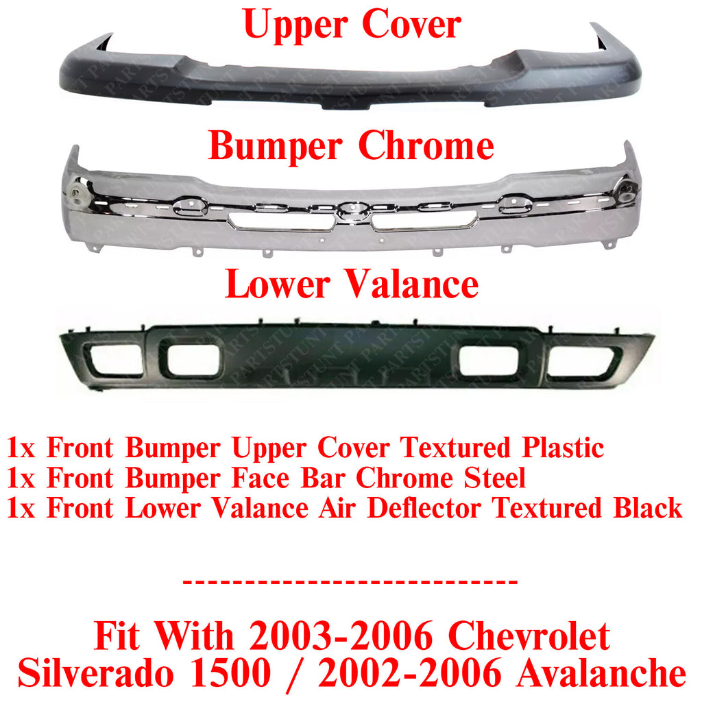Front Bumper Chrome Steel Kit For 2003-2006 Chevrolet Silverado 1500 Avalanche