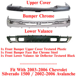 Front Bumper Chrome Steel Kit For 2003-2006 Chevrolet Silverado 1500 Avalanche