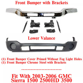 Front Chrome Steel Bumper w/ Brackets + Valance For 2003-07 GMC Sierra 1500-3500
