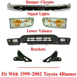 Front Bumper Chrome + Valance + Brackets + Signal For 1999-2002 Toyota 4Runner