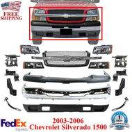 Front Bumper Chrome Kit + Headlights + Brackets For 2003-06 Chevy Silverado 1500