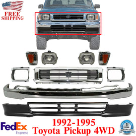 Bumper and Headlight Kit For 1992-1995 Toyota Pickup Front 4WD Chrome Steel