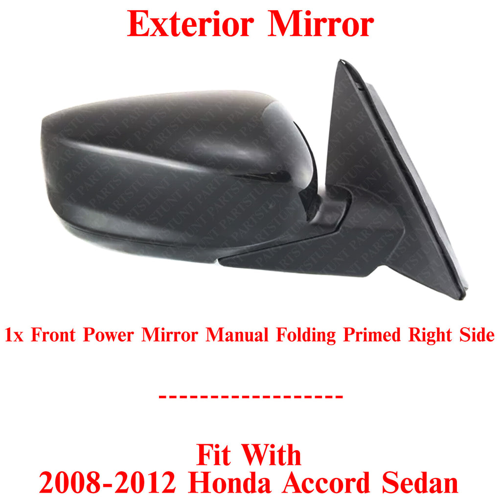 Front Power Mirror Manual Folding Primed Right Side For 2008-2012 Honda Accord