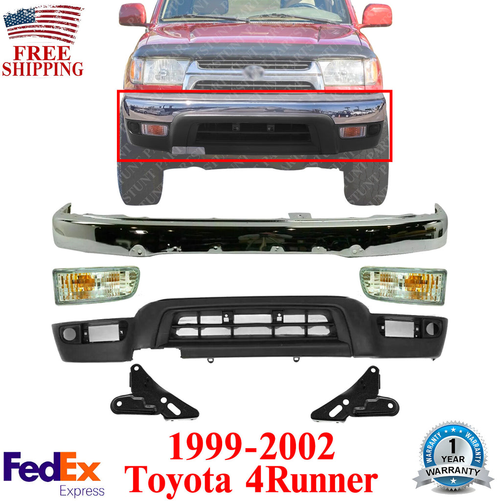 Front Bumper Chrome + Valance + Brackets + Signal For 1999-2002 Toyota 4Runner