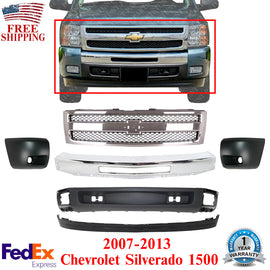 Front Bumper Chrome + Grille + Valance + End Caps For 2007-2013 Silverado 1500