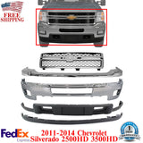 Front Chrome Bumper Kit with Grille For 2011-2014 Chevy Silverado 2500HD 3500HD