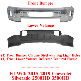 Front Bumper Chrome + Lower  Valance For 2015-19 Chevrolet Silverado 2500HD 3500