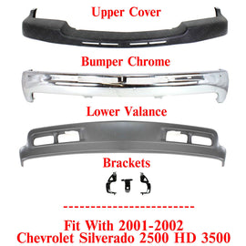 Front Bumper Chrome Steel Kit w/ Brackets For 01-02 Chevy Silverado 2500HD 3500