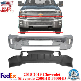 Front Bumper Chrome + Lower  Valance For 2015-19 Chevrolet Silverado 2500HD 3500