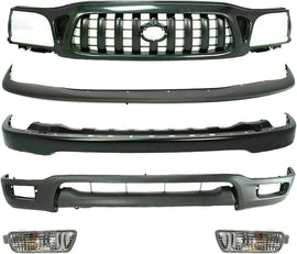 Front Bumper Primed Kit +Grille + Fog Lights LH & RH For 01-04 Toyota Tacoma 4WD