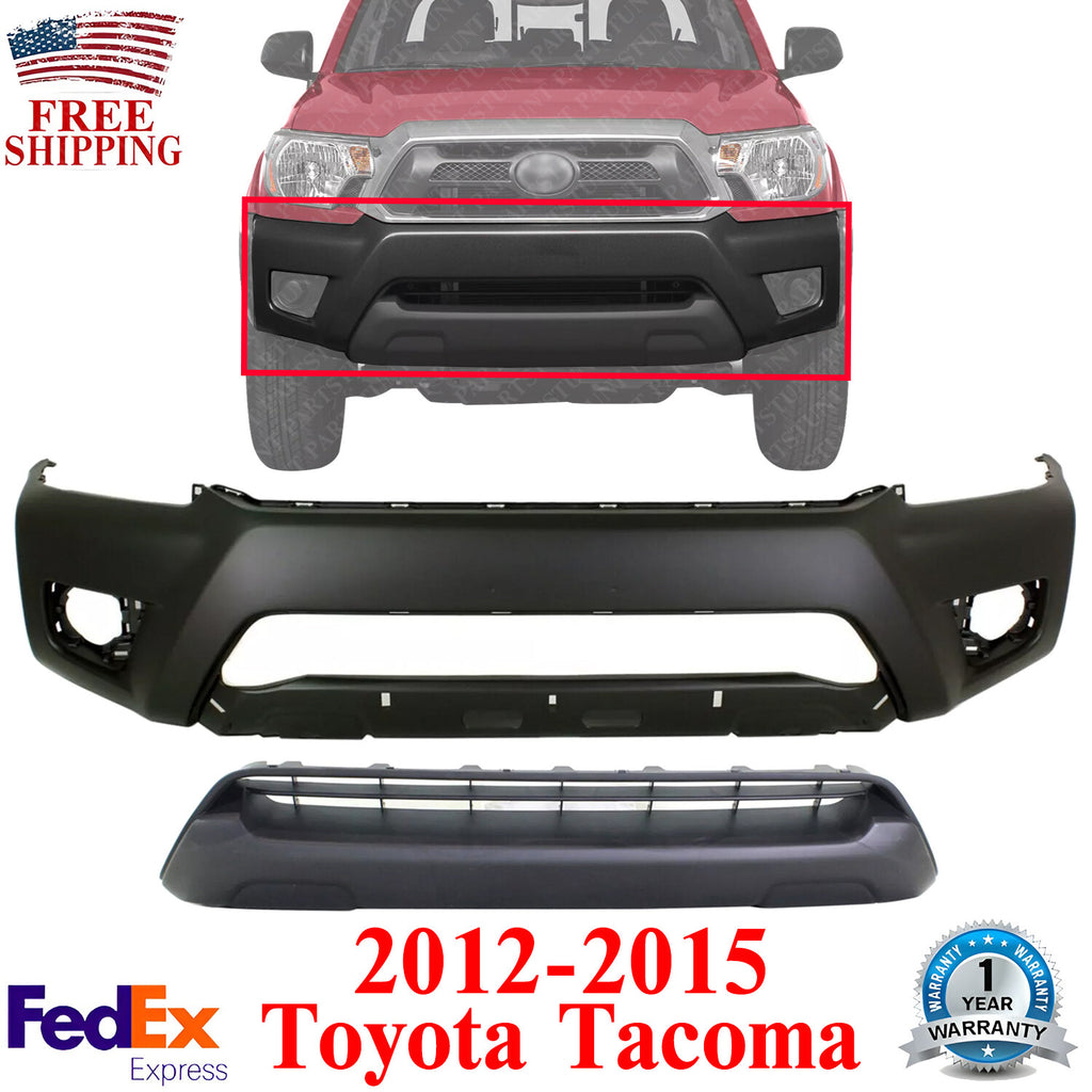 Front Bumper Cover + Lower Grille Textured For 2012-2015 Toyota Tacoma