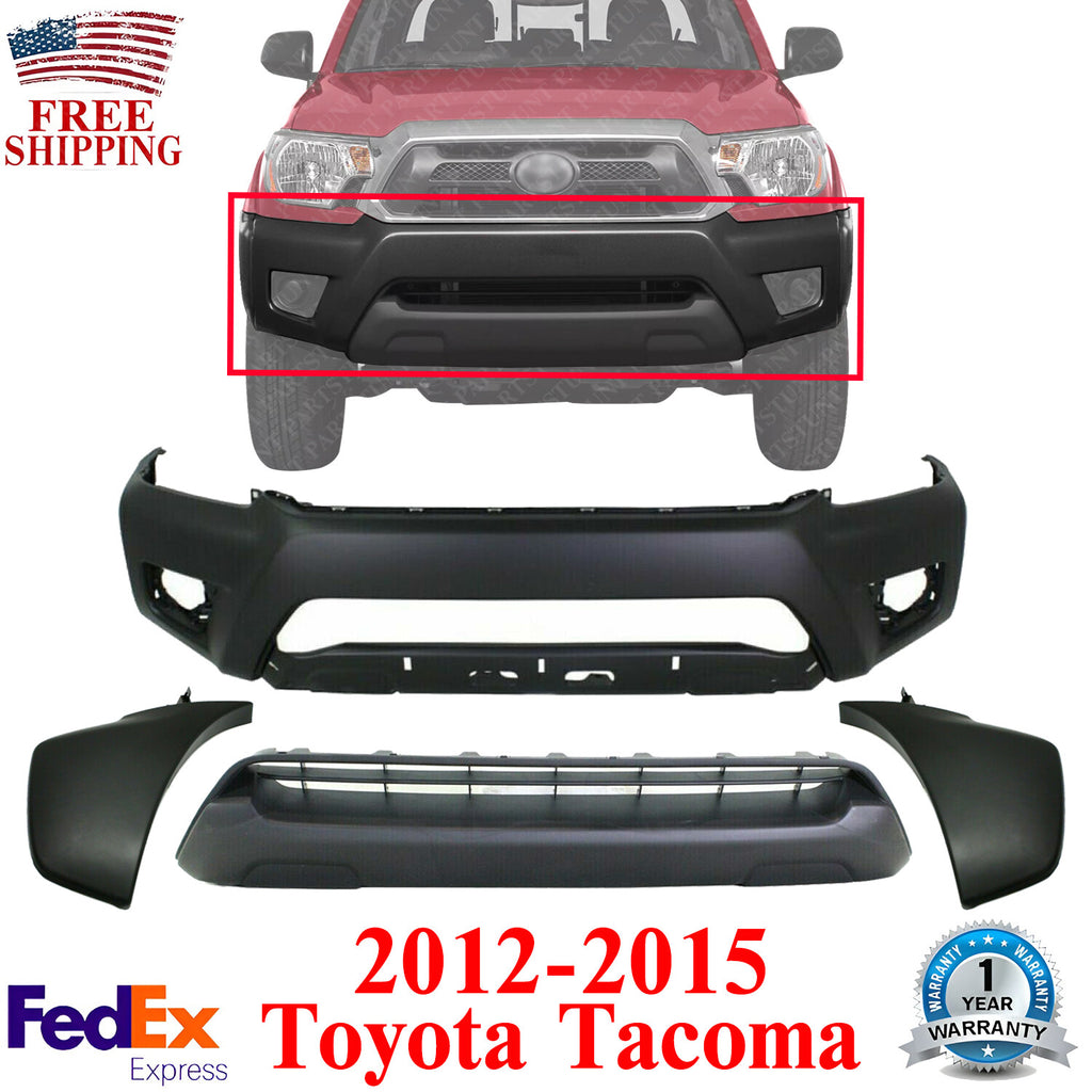 Front Bumper Cover + Lower Grille Textured + End Caps For 2012-15 Toyota Tacoma