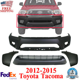 Front Bumper Cover + Lower Grille Textured + End Caps For 2012-15 Toyota Tacoma