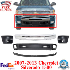 Front Bumper Chrome + Valance + Extnsion + Caps For 2007-13 Chevy Silverado 1500