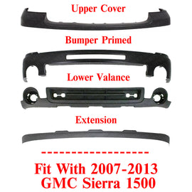 Front Bumper Primed Steel + Upper & Lower covers For 2007-2013 GMC Sierra 1500